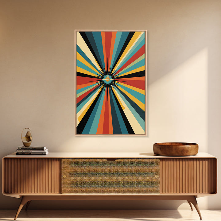Retro Atomic Sunburst Rays Canvas Print, Midcentury Modern Wall Art, Bold Geometric Poster, Colorful MCM Home Decor Gift