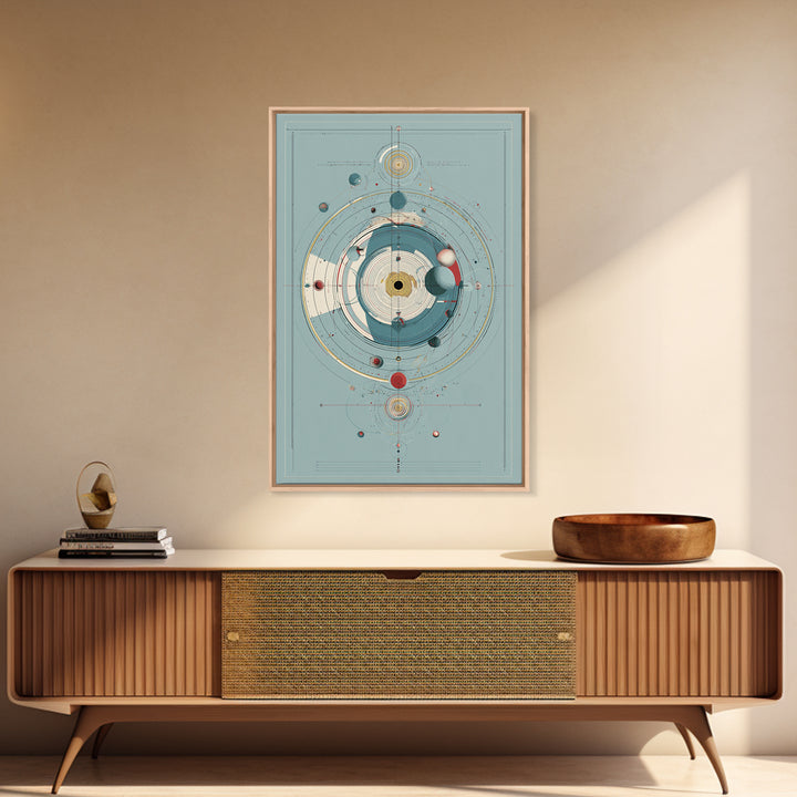 Teal Atomic Solar System Diagram Wall Art, Midcentury Modern Art, Space Abstract Art, Geometric Poster, Retro Home Decor