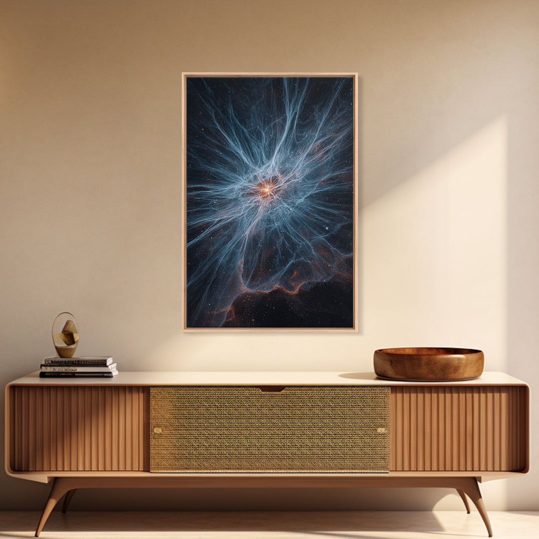 Blue White Nebula Energy Burst Wall Art, Space Abstract Art, Modern Digital Art, Scenic Sci Fi Poster, Statement Wall Decor