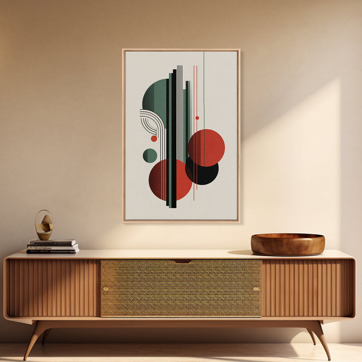 Red Green Bauhaus Circles Wall Art, Midcentury Modern Geometric Print, MCM Decor, Abstract Lines For Living Room Home Decor Print