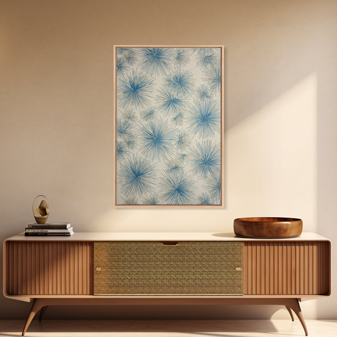 Blue Atomic Starburst Pattern Wall Art, Midcentury Modern Art Print, Retro Wall Decor, Beige Teal Abstract Home Decor Prints