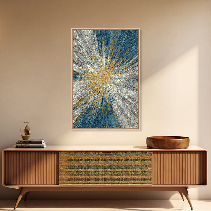 Gold And Teal Radiating Starburst Canvas Print, Midcentury Modern Art, Atomic Retro Wall Decor, Bold Geometric Home Decor