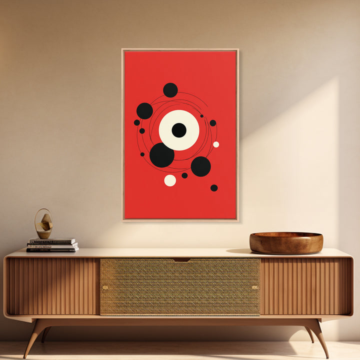 Red Orbit Circles Abstract Canvas Print, Mid Century Modern Wall Art, Minimal Geometric Poster, Atomic Space Decor Gift For Home