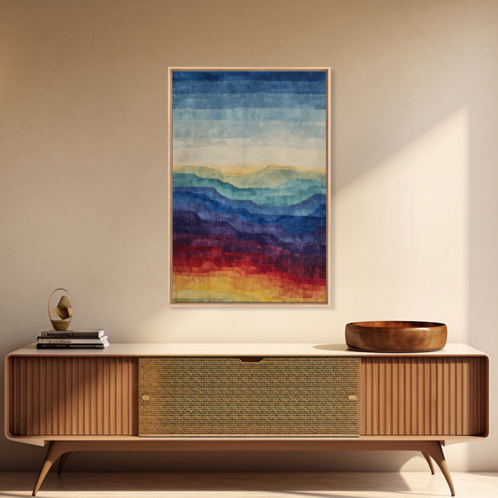 Layered Ocean Desert Horizon Wall Art, Midcentury Modern Art Print, Blue Teal Sunset Landscape Decor For Living Room Home Office