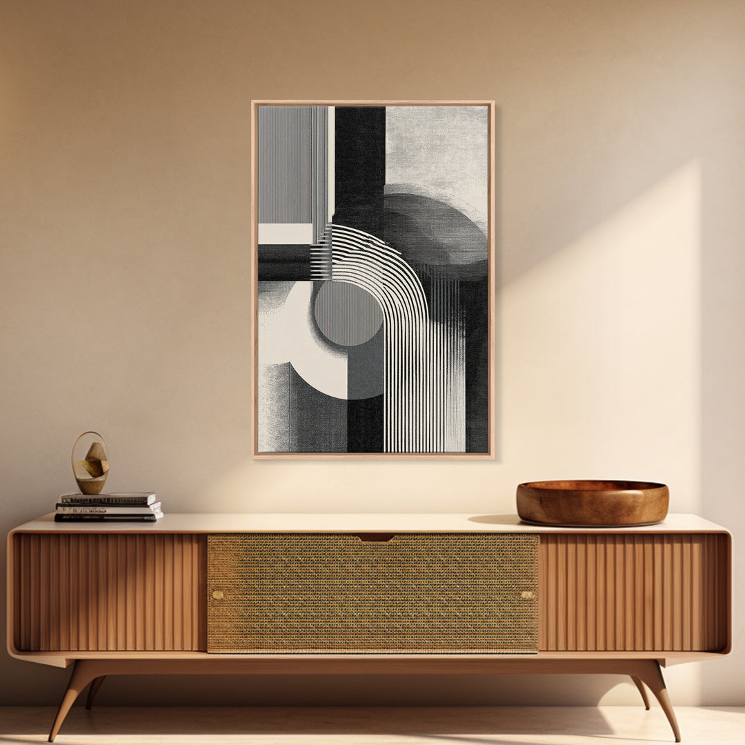 Black White Arch Geometry Canvas Print, Modern Abstract Art, Bauhaus Inspired Wall Decor, Minimalist Office Statement Art
