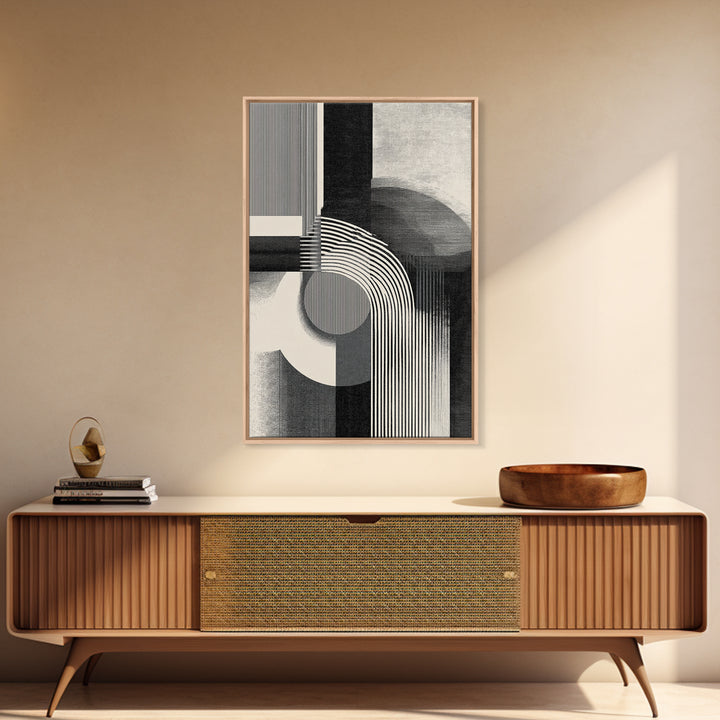 Black White Arch Geometry Canvas Print, Modern Abstract Art, Bauhaus Inspired Wall Decor, Minimalist Office Statement Art