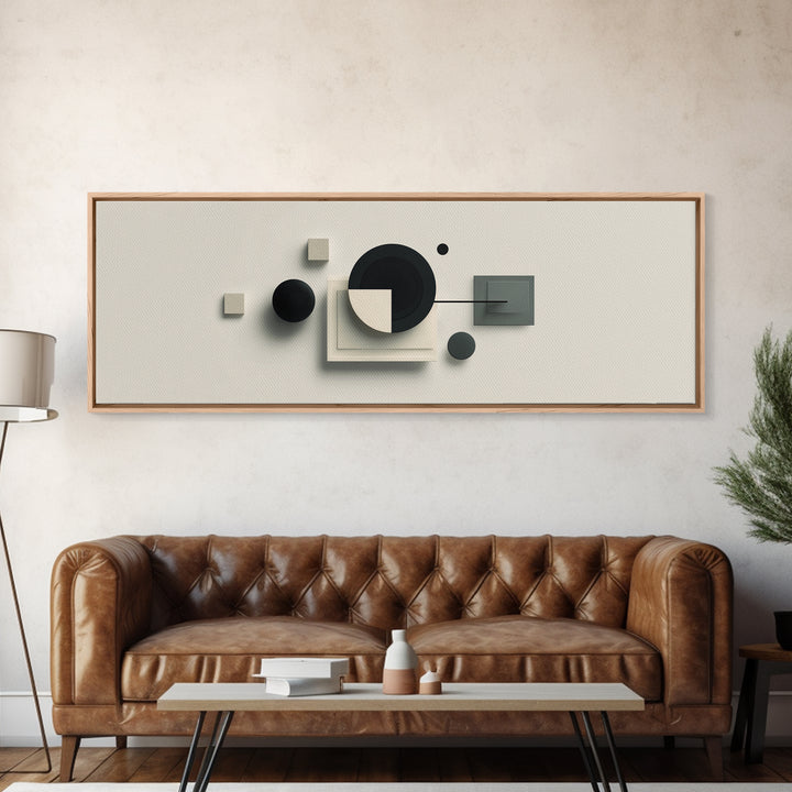 Neutral Three Dimensional Geometric Circles Framed Canvas Print, Midcentury Modern Art, Abstract Decor Art, Modern Home Decor, Office Art