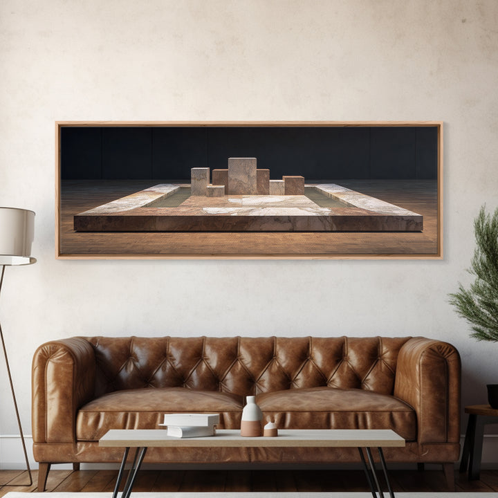 Modern Stone Geometric Platform Wall Art, Midcentury Modern Abstract Canvas, Architectural Decor, Neutral Gallery Print Gift