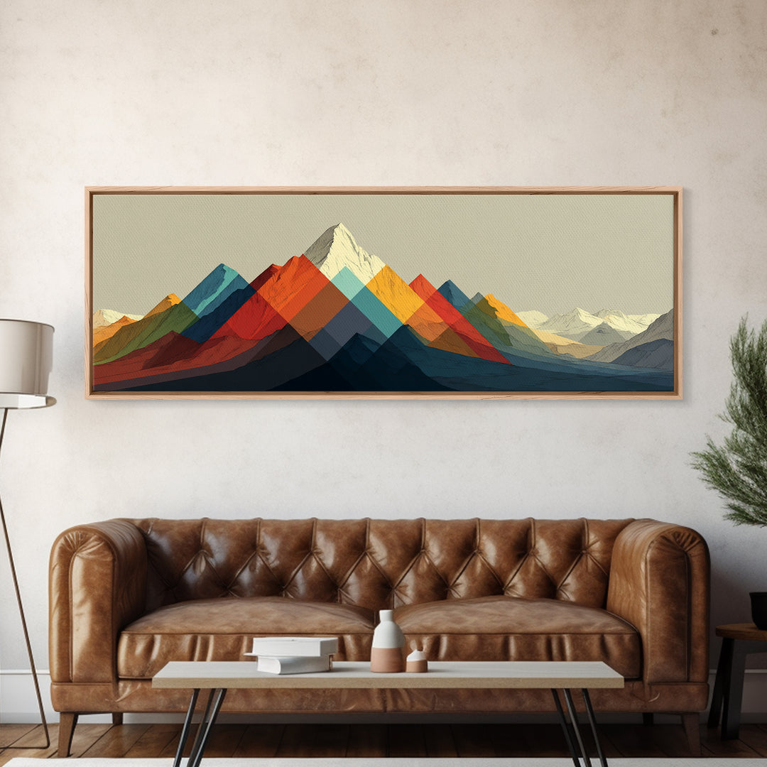 Geometric Rainbow Mountain Range Wall Art, Mid Century Modern Landscape Print, Colorful Abstract Decor, Living Room Poster