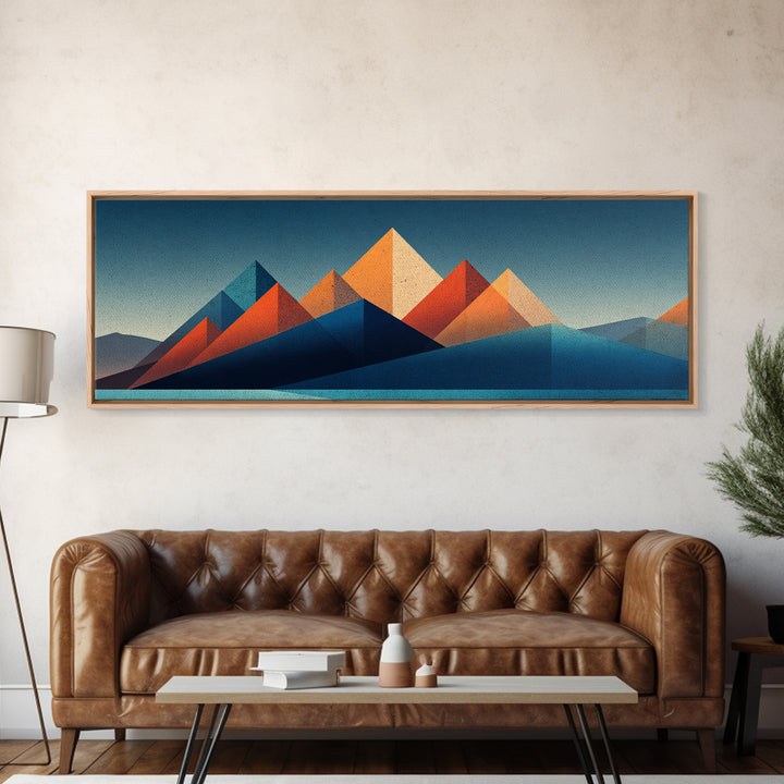 Orange Teal Desert Pyramid Mountains Canvas Print, Mid Century Modern Abstract Art, Geometric Wall Decor, Southwestern Poster