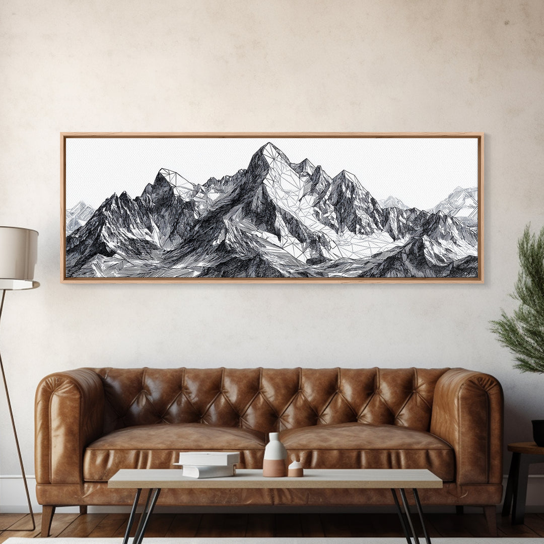 Black White Mountain Line Drawing Wall Art, Minimalist Landscape Print, Modern Office Decor, Alpine Sketch Poster Gift For Him