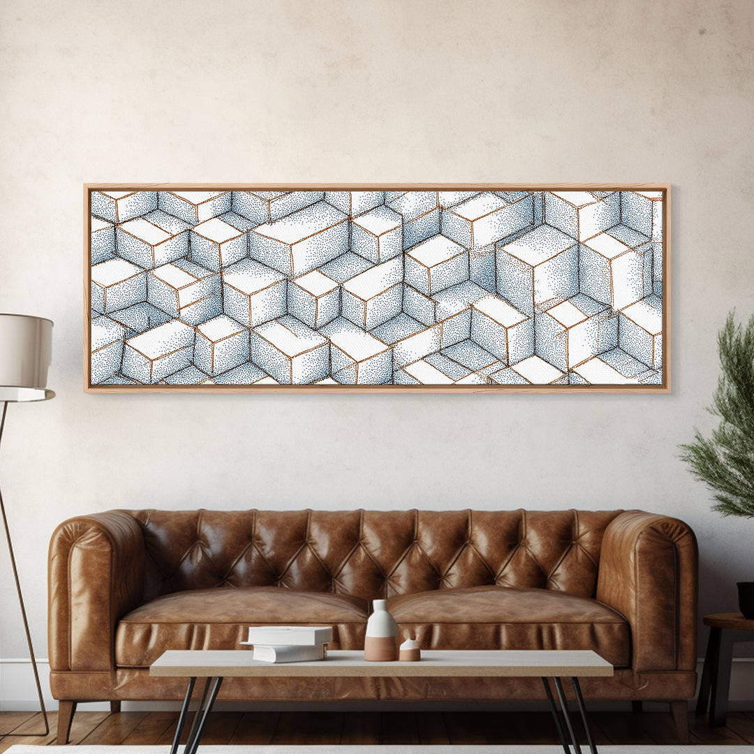Isometric Blue Cube Pattern Wall Art, Geometric Art Print, Modern Wall Decor, Bauhaus Poster, Home Office Art, Abstract Decor