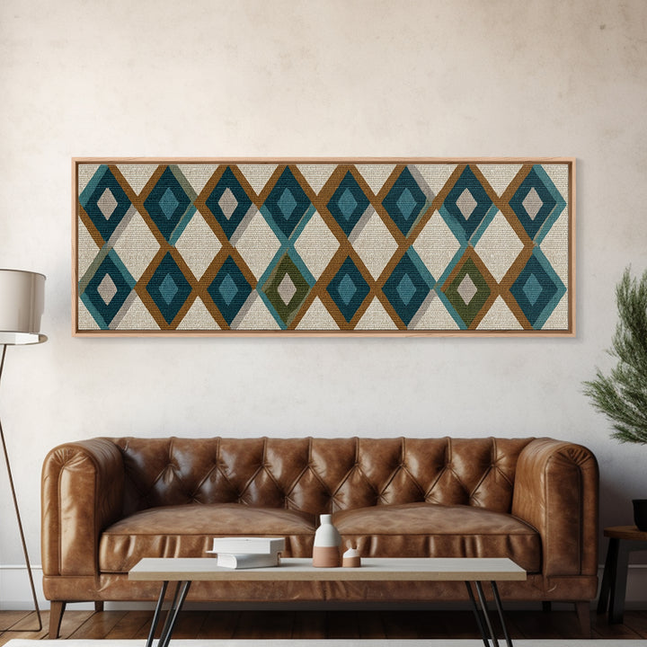 Teal Brown Diamond Pattern Wall Art, Midcentury Modern Decor, Geometric Art Print, MCM Wall Decor, Boho Style, Home Decor
