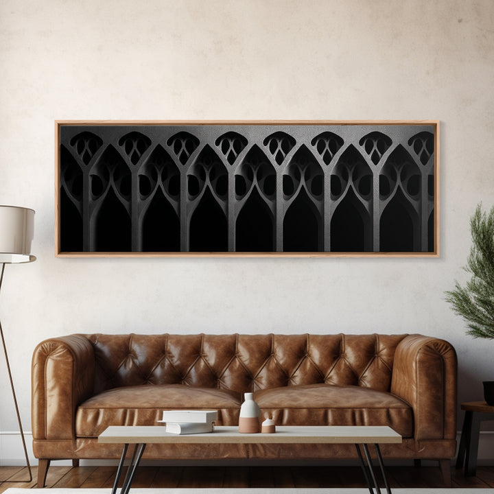 Black Gothic Arch Pattern Canvas Print, Architectural Art, Art Deco Wall Decor, Modern Wall Art, Masculine Home Office Decor