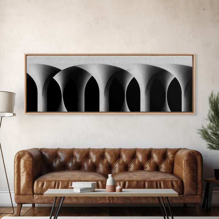 Minimal Black White Arches Canvas Print, Modern Architectural Wall Decor, Monochrome Midcentury Abstract Poster For Office