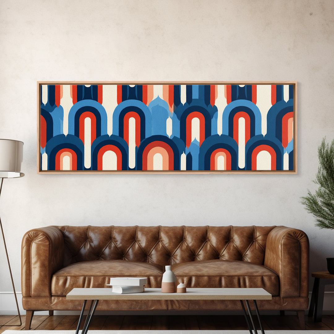 Retro Red Blue Arch Pattern Wall Art, Midcentury Modern Geometric Poster, Bauhaus Style Decor, Colorful MCM Print Gift Idea
