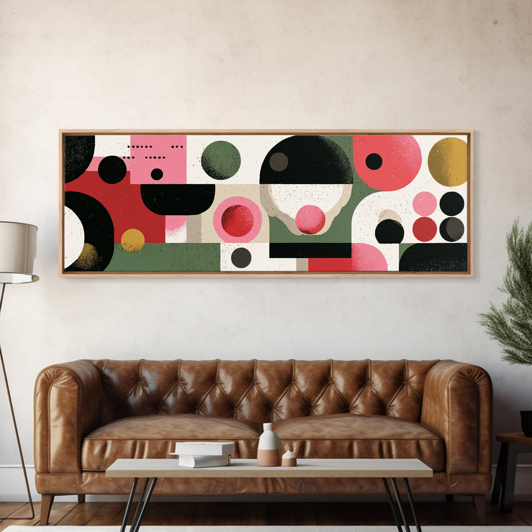Pink Green Bauhaus Abstract Canvas Print, Midcentury Modern Wall Art, Geometric Circle Decor, Retro Gallery Poster Gift Idea