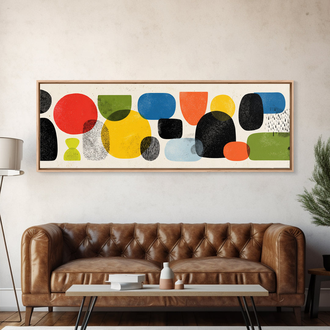 Colorful Rounded Shape Wall Art, Playful Midcentury Modern Abstract Poster, Retro Geometric Decor, Large MCM Print Gift Idea