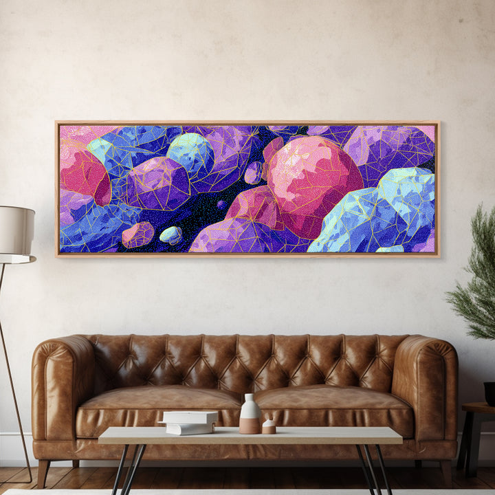Vibrant Polygon Space Rocks Canvas Print, Cosmic Abstract Wall Art, Colorful Sci Fi Decor, Modern Geometric Poster Gift Idea