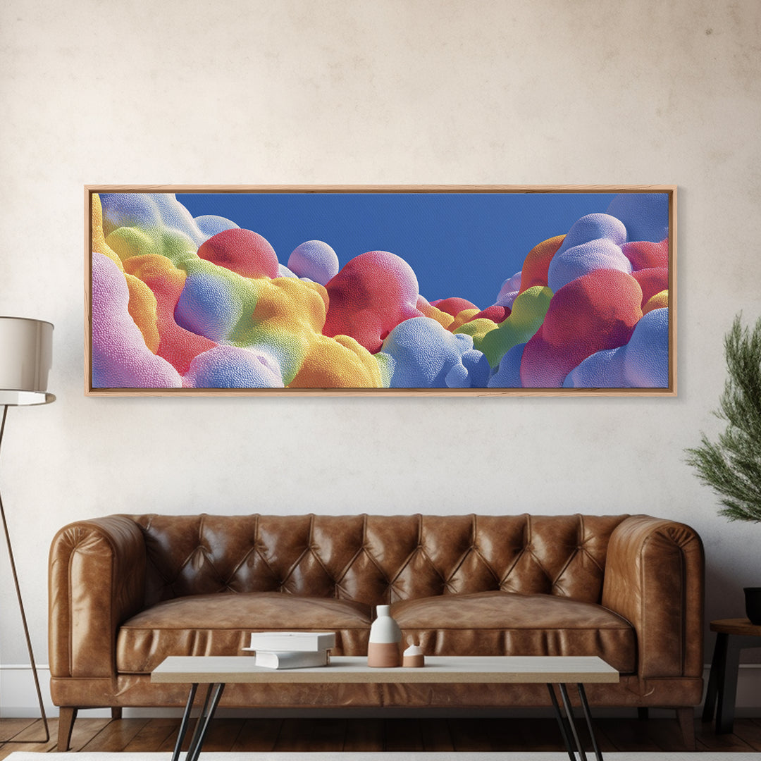 Rainbow Bubble Cloud Wall Art, Colorful Dreamy Landscape Poster, Playful Modern Decor, Kids Nursery Room Canvas Print Gift Idea