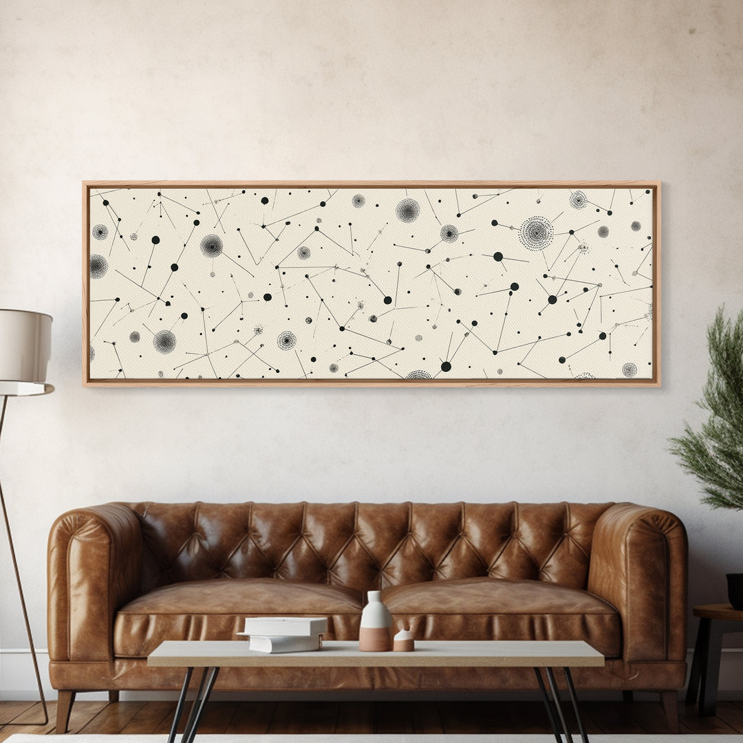 Black And White Constellation Dots Wall Art, Midcentury Abstract, Minimalist Modern Art Print, Atomic Retro Office Decor Poster