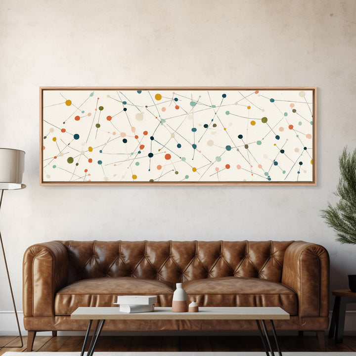Muted Atomic Dots And Fine Connected Lines Canvas Print, Midcentury Modern Art, Geometric Wall Decor, Scandinavian Poster