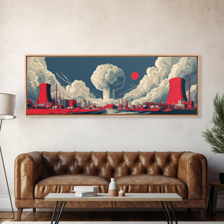 Red Nuclear Factory Mushroom Cloud Canvas Print, Atomic Art Print, Midcentury Modern Wall Decor, Retro Sci Fi Poster, Office Wall Art