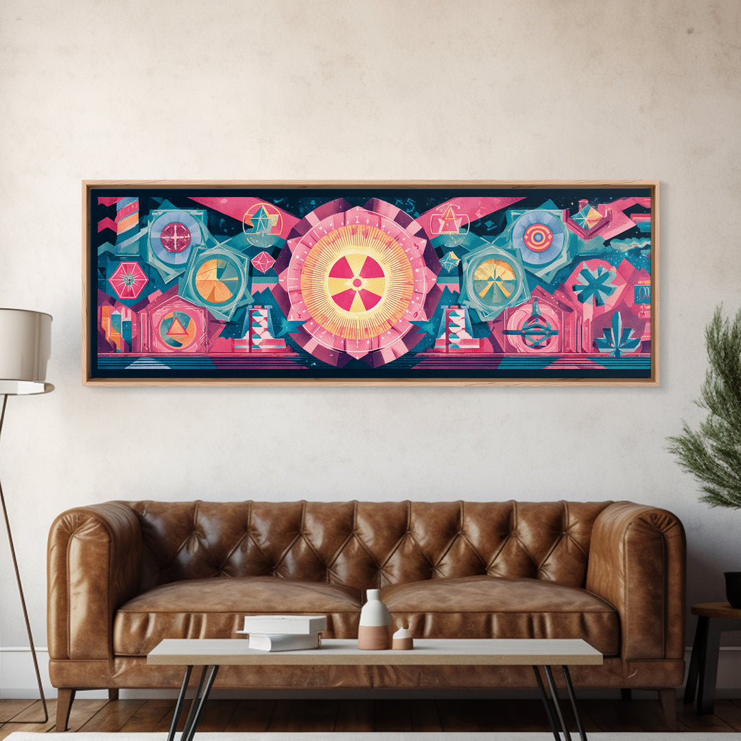Pink Atomic Symbols And Geometric Circles Wall Art, Midcentury Abstract Art, Retro Modern Poster, Colorful MCM Decor, Gallery Wall Art