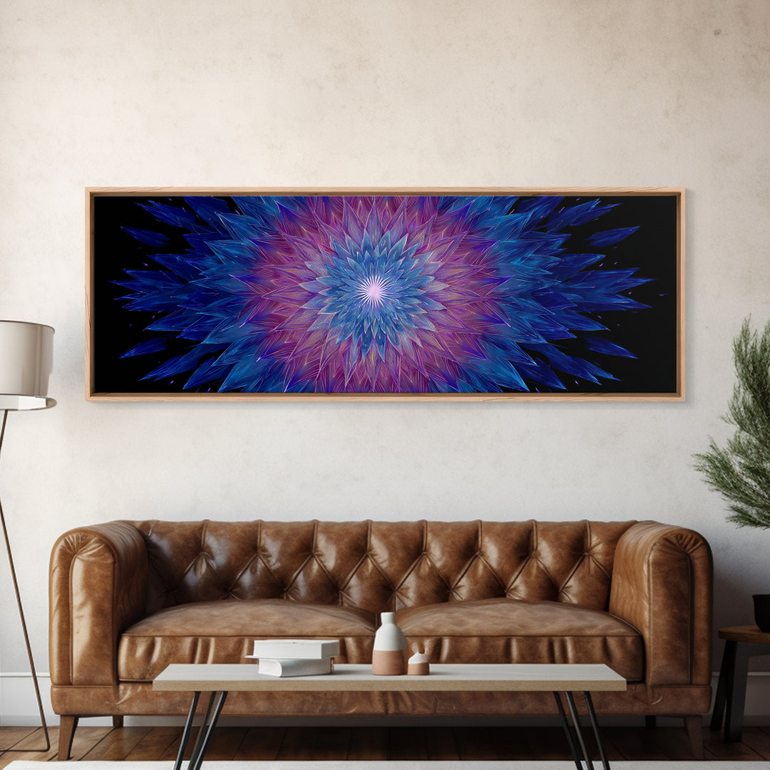 Blue Purple Crystal Kaleidoscope Canvas Print, Geometric Abstract Wall Art, Modern Psychedelic Decor, Colorful Poster, Gallery Wall Art