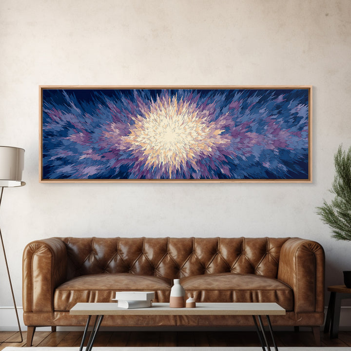 Radiant Blue Purple Starburst Wall Art, Modern Abstract Art Print, Cosmic Retro Decor, Living Room Statement Canvas Print