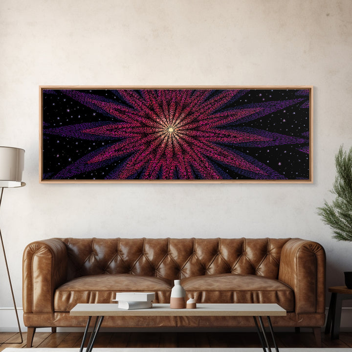 Magenta Purple Cosmic Burst Wall Art, Modern Abstract Canvas Print, Retro Space Poster, Funky MCM Home Decor, Large Statement Print