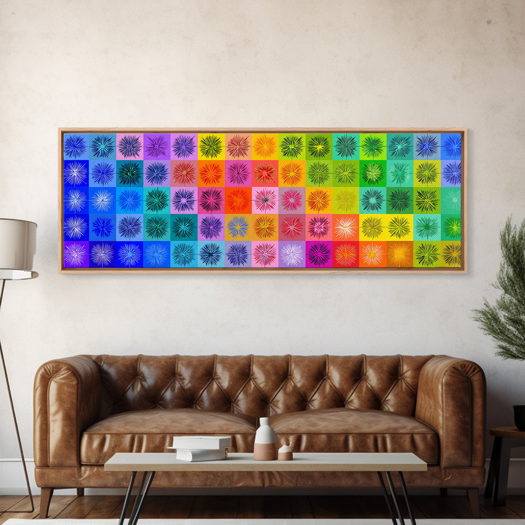 Colorful Pop Art Starburst Grid Wall Art, Retro Geometric Poster, Midcentury Modern Decor, Bright Abstract Canvas Print Set