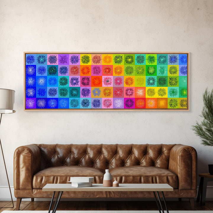 Colorful Pop Art Starburst Grid Wall Art, Retro Geometric Poster, Midcentury Modern Decor, Bright Abstract Canvas Print Set