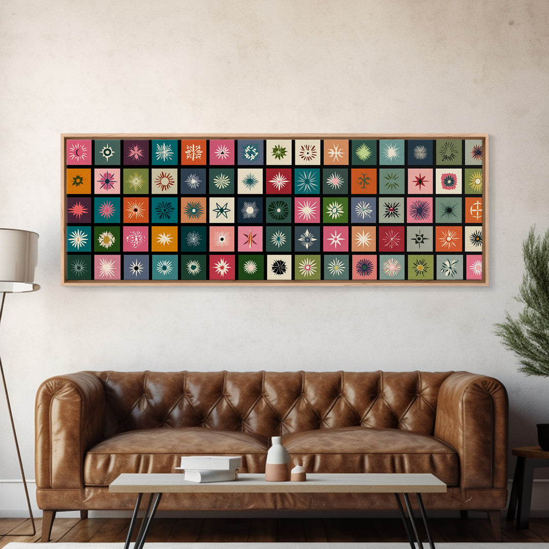 Atomic Starburst Pattern Wall Art, Midcentury Modern Geometric Print, Retro MCM Decor, Colorful Tile Canvas Print, Gallery Wall