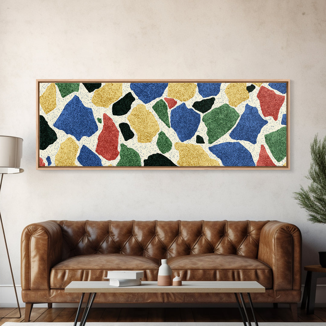 Bold Terrazzo Stone Canvas Print, Mid Century Modern Wall Decor, Colorful Abstract Art, Retro Pattern Poster, MCM Home Art