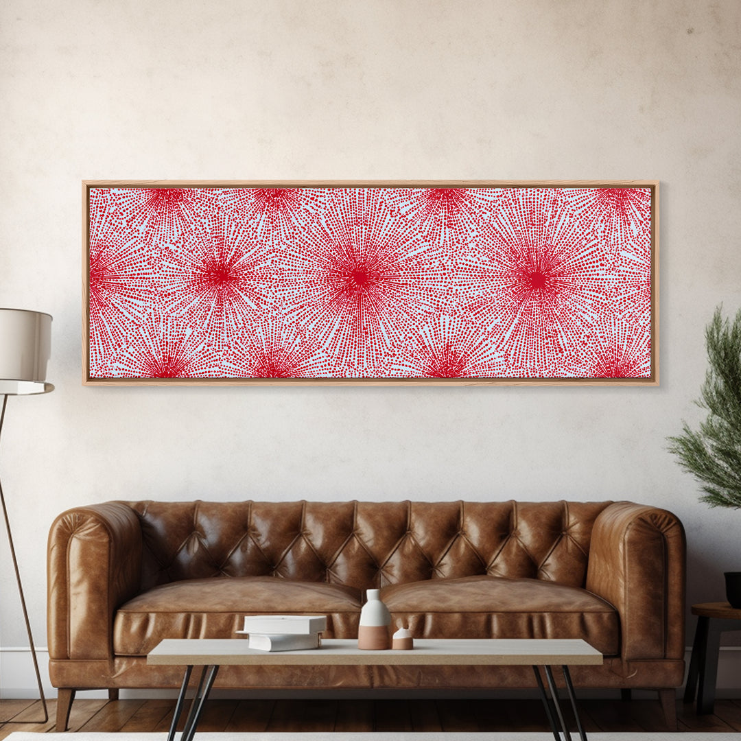 Red Pink Radiating Starburst Canvas Print, Mid Century Modern Wall Art, Bold Geometric Pattern, Retro Maximalist Decor Poster