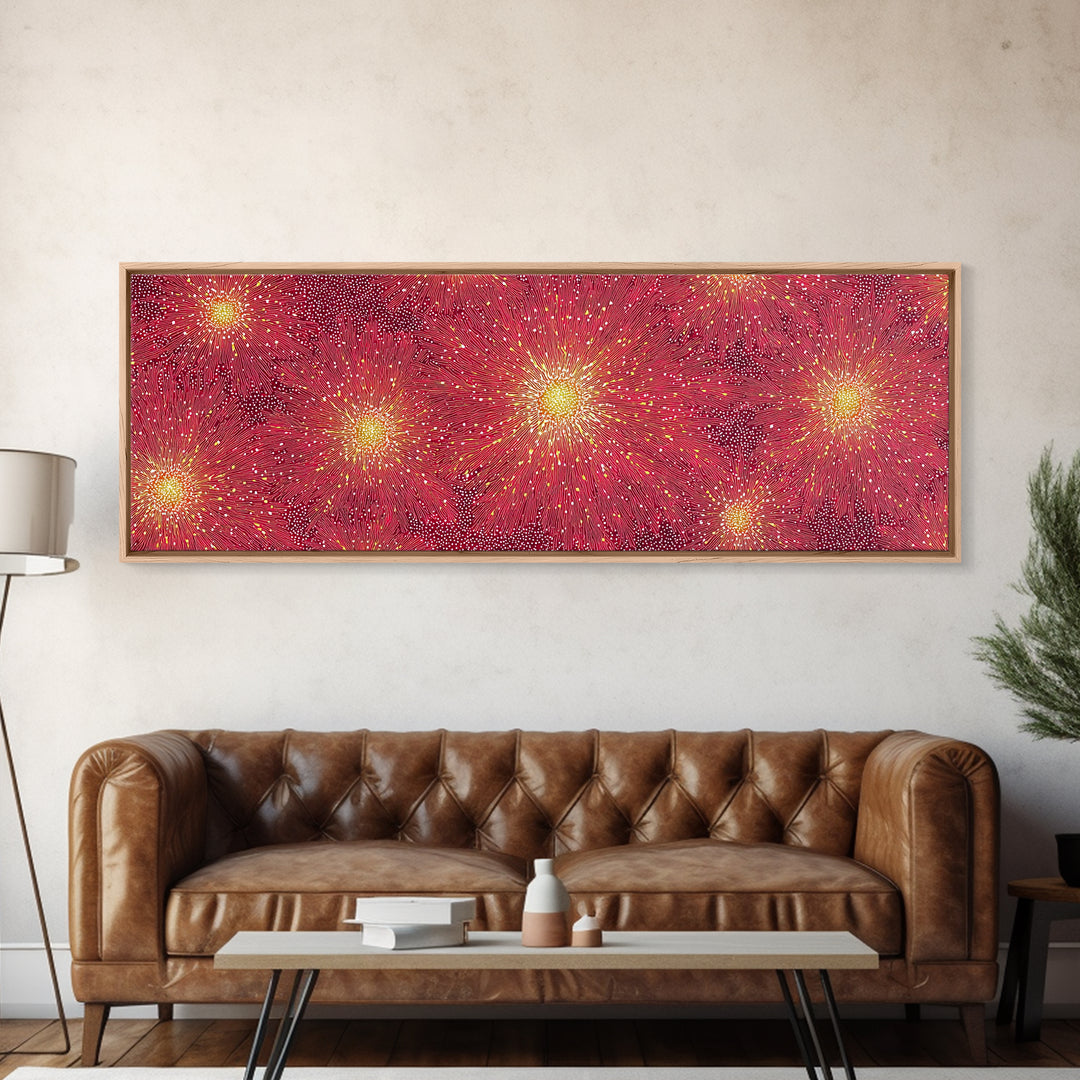 Magenta Yellow Burst Framed Canvas Print, Mid Century Modern Wall Art, Bright Abstract Decor, Retro Groovy Home Poster Print