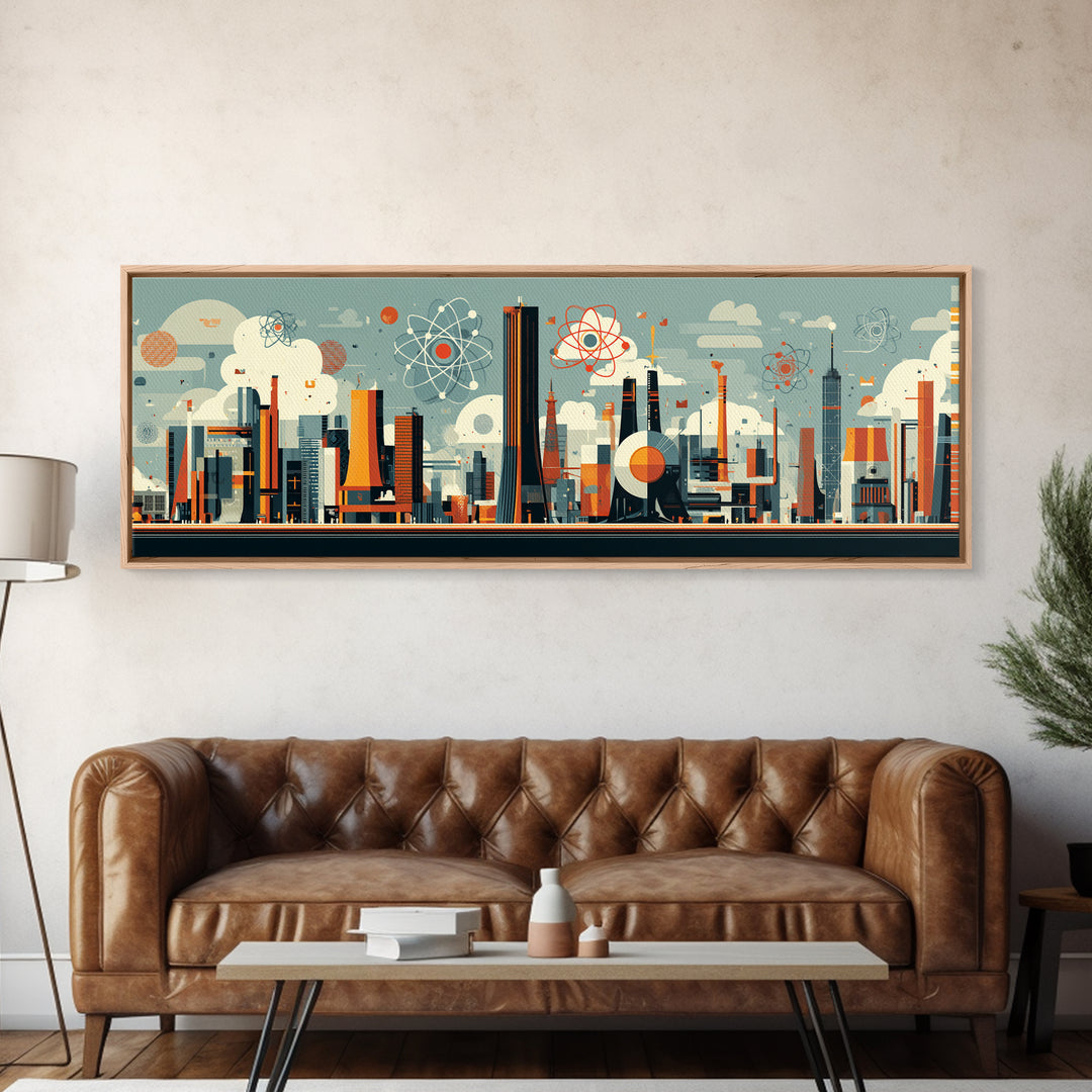 Atomic Midcentury City With Mod Towers Wall Art, Retro Modern Art Print, Geometric Skyline Poster, MCM Home Decor, Canvas Print