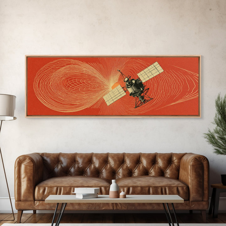 Orange Satellite Magnetic Field Wall Art, Retro Space Science Poster, Modern Abstract Art Print, Midcentury Office Decor