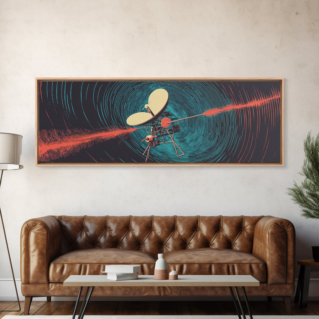 Deep Space Probe Signal Wall Art, Blue Spiral Radio Waves, Retro Sci Fi Poster, Modern Abstract Living Room And Office Decor Print