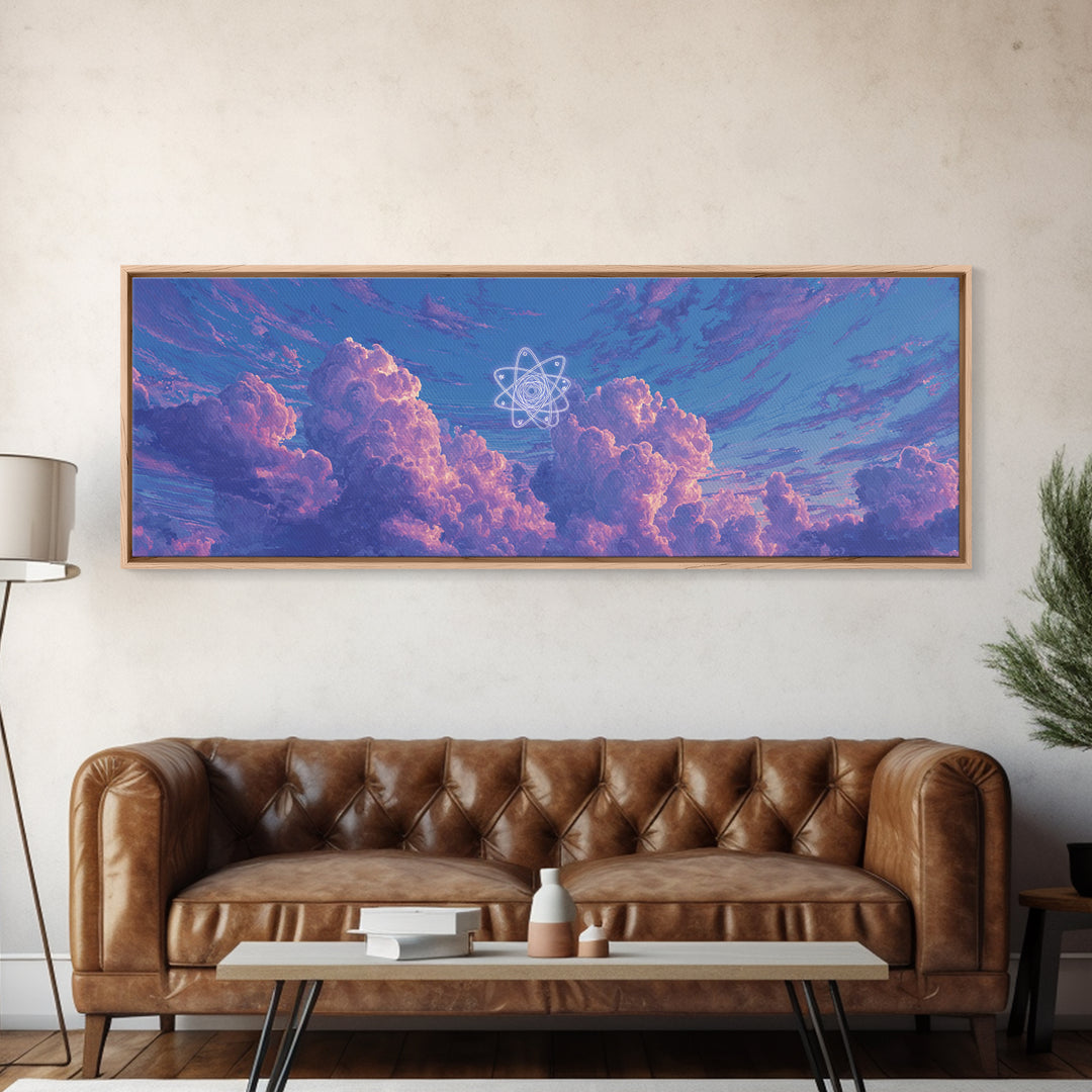 Purple Dream Clouds With Atomic Star Wall Art, Retro Sci Fi Sky Poster, Midcentury Modern Decor, Cosmic Canvas Print, Bedroom Decor