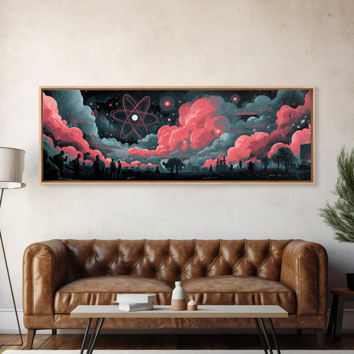 Red Atomic Clouds Over Retro Sci Fi Horizon Wall Art, Midcentury Modern Poster, Space Abstract Art, Moody Office Decor Print