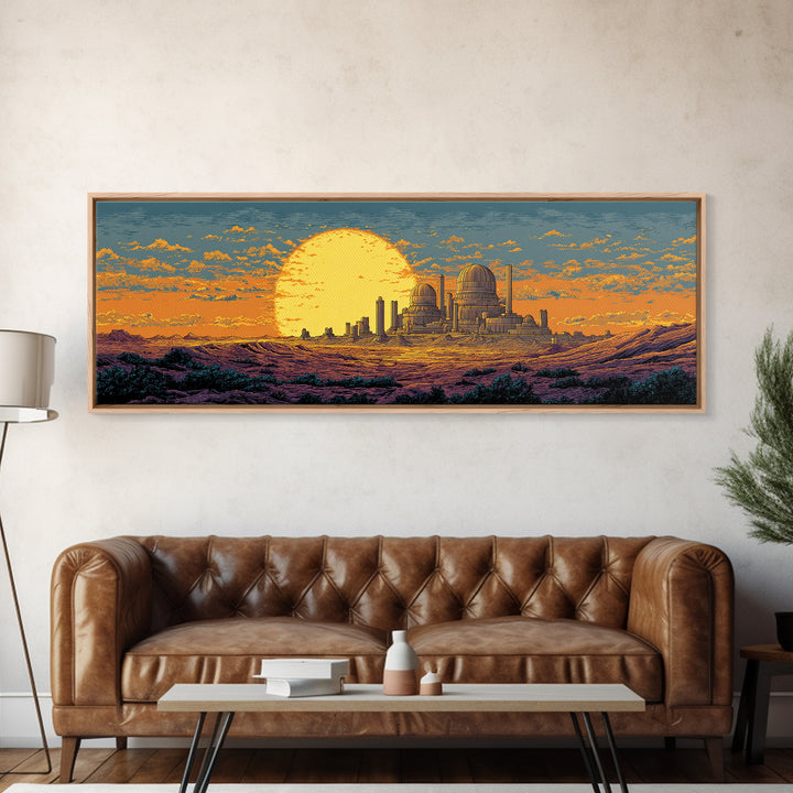 Desert Observatory Sunset Canvas Print, Retro Sci Fi Wall Art, Mid Century Modern Landscape Poster, Orange Astronomy Decor