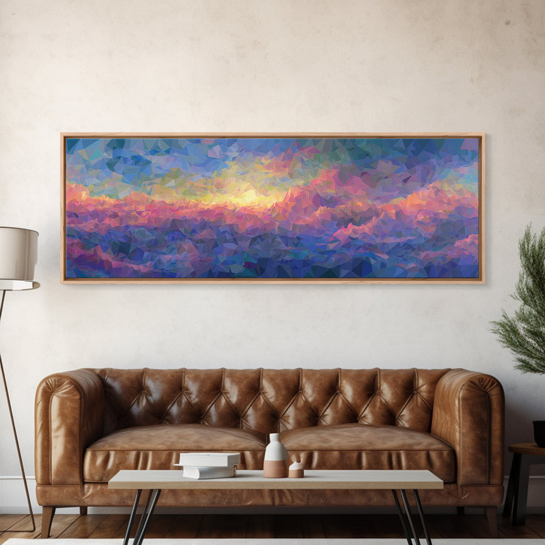 Pastel Low Poly Mountain Sunrise Wall Art, Colorful Landscape Print, Modern Abstract Art, Bedroom Decor, Large Canvas Poster