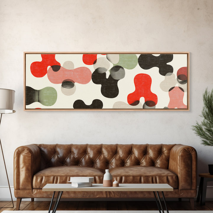 Red Black Sage Organic Shape Wall Art, Midcentury Modern Abstract Canvas, Retro Geometric Print, MCM Living Room Decor Poster