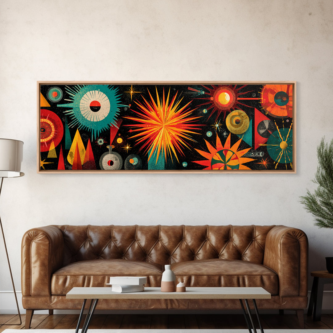 Atomic Starburst Fireworks Wall Art, Midcentury Modern Space Age Print, Retro MCM Canvas For Living Room Decor Poster Gift