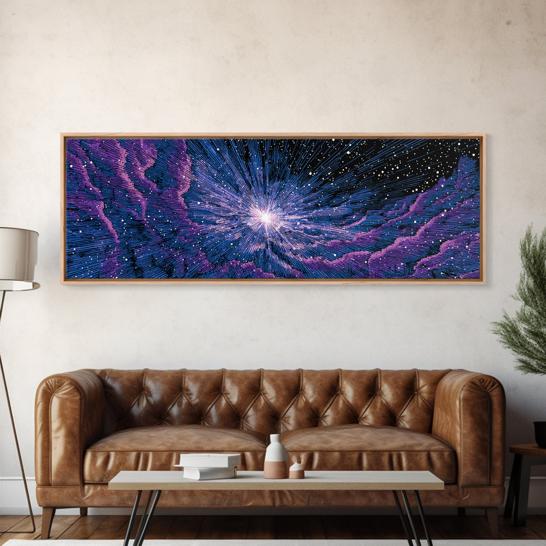 Purple Blue Cosmic Starfield Wall Art, Modern Abstract Space Canvas, Retro Sci Fi Digital Print For Bedroom Decor Poster