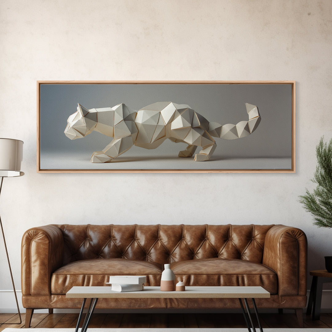 Faceted Low Poly Wild Cat Wall Art, Midcentury Modern Art Print, Minimalist Animal Decor, Abstract MCM Home Decor Gift For Living Room
