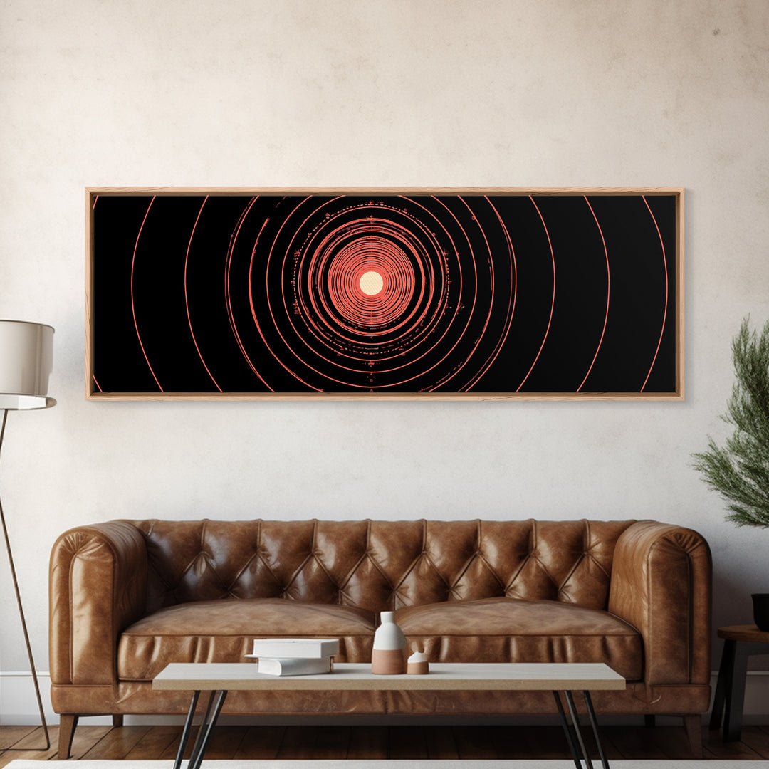 Orange Red Concentric Circle Wall Art, Modern Abstract Op Art Print, Cosmic Retro Minimal Poster For Bedroom Gallery Decor