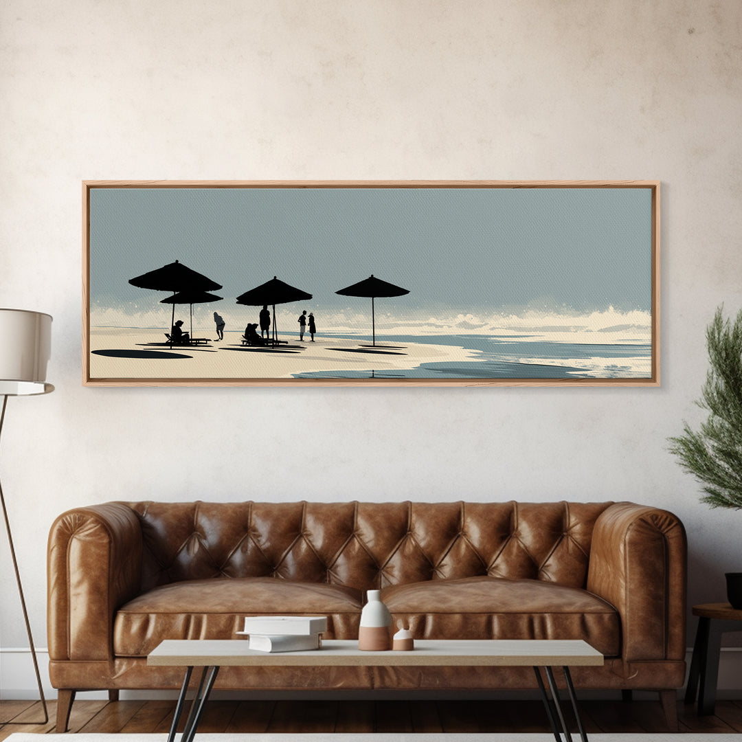 Minimal Beach Umbrella Silhouettes Canvas Print, Coastal Wall Art, Scandinavian Modern Decor, Neutral Living Room Art, Office Decor